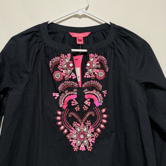 Lilly Pulitzer NWT Iva Onyx Black Sequin Embellished Tunic Blouse Size XXS - Picture 5 of 9